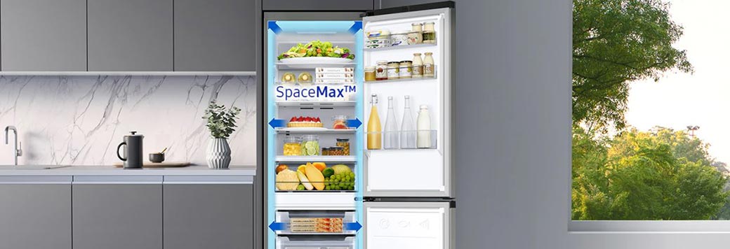 فناوری Space Max و فضای بیشتر در یخچال فریزر بالا پایین سامسونگ مدل RB34